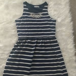 Girls blue & white striped dress